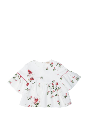 Monnalisa Floral Print Crewneck Blouse