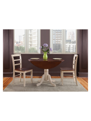 Set Of 3 42" Dual Drop Leaf Table With 2 Madrid Chairs Almond/brown - International Concepts