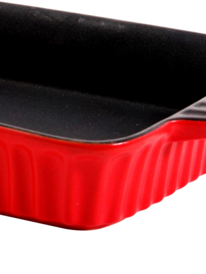 Crock-pot Denhoff 10 In. Non-stick Ribbed Casserole In Red