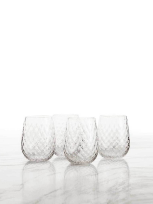 Hand-blown Stemless Diamond Wine Glasses