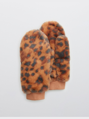 Aerie Faux Fur Leopard Mittens