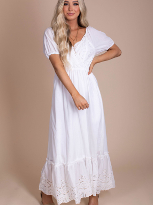 All The Possibilities Eyelet Detail Maxi Dress - White