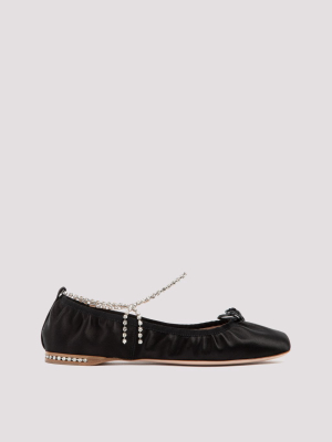 Miu Miu Crystal Embellished Ankle Strap Flats