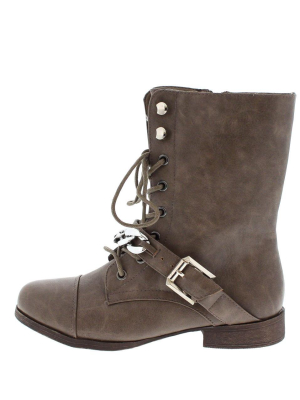 Kellie4 Taupe Chain Combat Boot