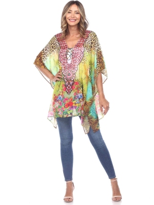 Animal Print Caftan With Tie-up Neckline