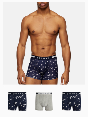 Black And Grey Floral Trunks 3 Pack*