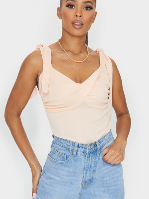 Peach Rib Tie Sleeve Top