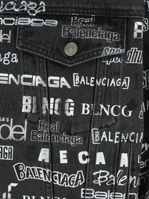 Balenciaga Allover Logo Printed Denim Jacket