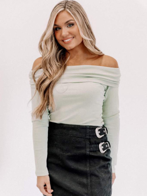 Sage Ribbed Off The Shoulder Top