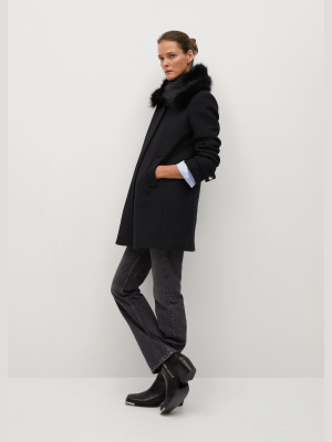 Detachable Faux Fur Wool Coat