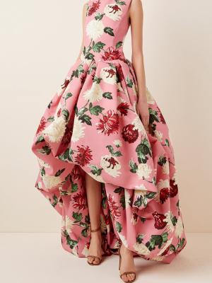 Floral-print Asymmetric-hem Crepe Gown