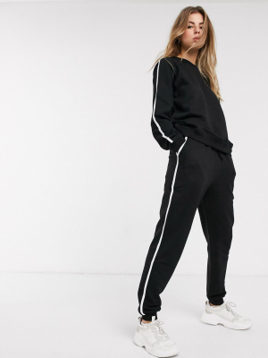 Asos Design Tracksuit Sweat / Basic Jogger With Tie With Contrast Binding In Organic Cotton