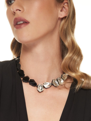 Gunmetal And Jet Crystal Odd Shape Clasp Necklace