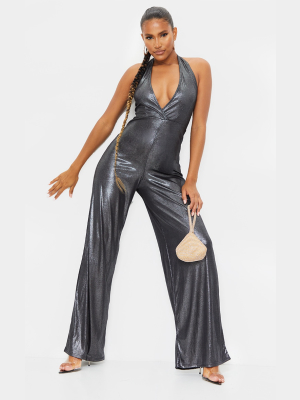 Silver Metallic Slinky Halterneck Wide Leg...