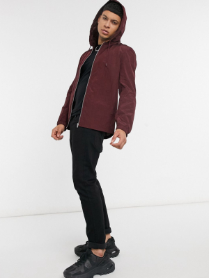 Asos Design Hooded Coach Jacket In Burgundy