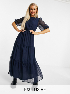 Missguided Tiered Maxi Dress In Navy