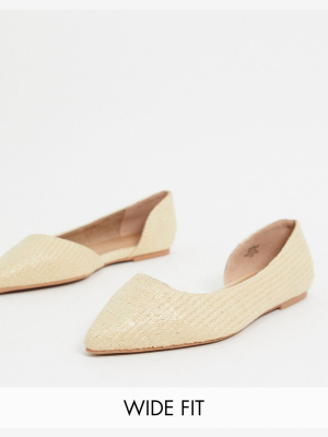 Asos Design Wide Fit Virtue D'orsay Pointed Ballet Flats In Natural Fabrication
