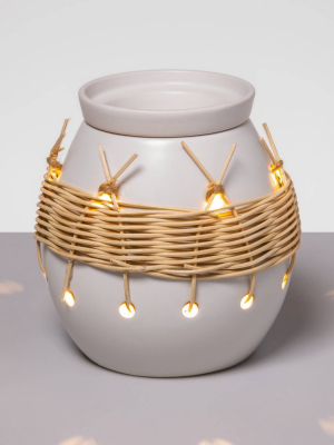 5.2" X 5.2" Stoneware & Woven Wax Warmer White - Opalhouse™