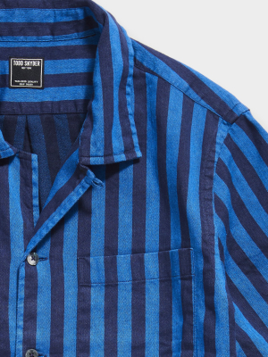 Italian Striped Guayabera Shirt In Blue