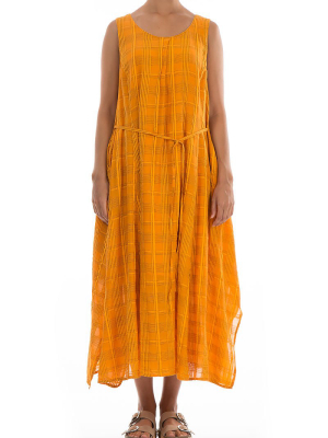 Flowy Checkered Goldfish Silk Cotton Dress