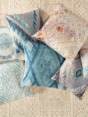 Sinai Indoor/ Outdoor Tribal Blue & Multicolor Pillow