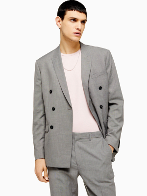 2 Piece Grey Marl Textured Double Breasted Slim Fit Suit With Peak Lapels