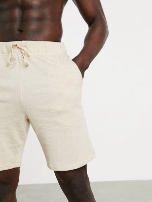 Asos Design Lounge Pajama Shorts In Beige Jersey