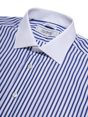 Freemans Dress Shirt- Navy Wide Stripe White Collar