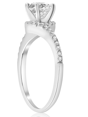 Pompeii3 5/8ct Diamond Curve Pave Engagement Ring 14k White Gold