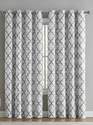 Regal Home 2 Pack: Hunter Blackout Gray & White Trellis Window Curtains