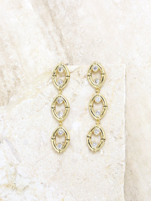 Crystal & 18k Gold Plated Bamboo Eyelet Drop Earrings