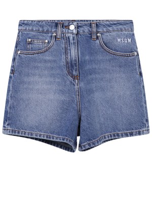 Msgm Rear Logo Print Denim Shorts