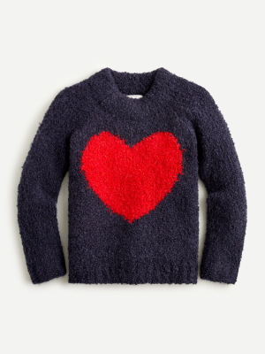 Girls' Heart Crewneck Sweater In Bubble Yarn