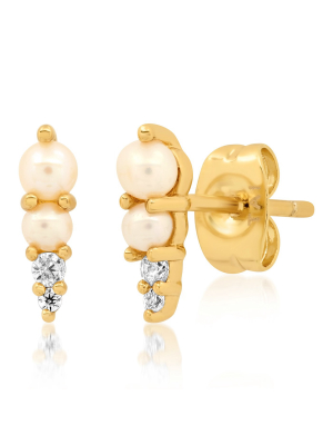 Tai Gold Pearl And Cz Graduated Post Earring