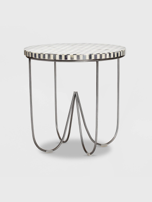 Zahra Round Side Table Black/white - Adore Decor