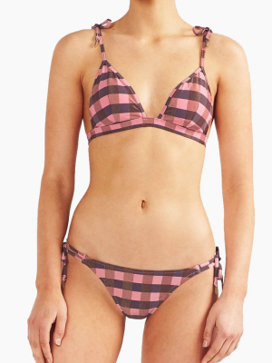 Jane Fixed Triangle Bikini Top - 60's Pink Plaid Print