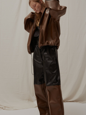 Two-tone Faux-leather Wide-leg Pants