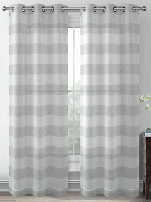 Kate Aurora Metallic Semi Sheer Rugby Striped Grommet Top Window Curtains