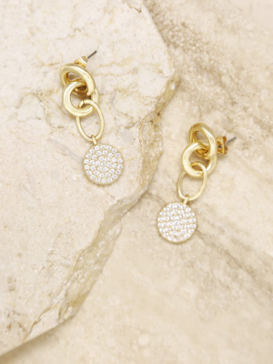 Dangle Crystal Disc 18k Gold Plated Earrings