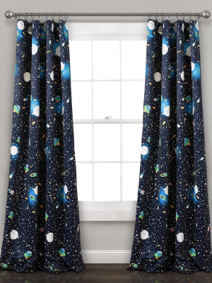 52"x84" Universe Room Darkening Window Curtain Panels Navy - Lush Décor