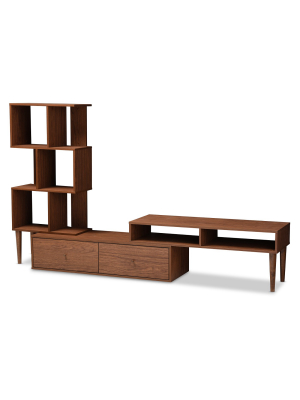 Haversham Mid - Century Retro Modern Tv Stand Entertainment Center And Display Unit - Walnut Brown - Baxton Studio