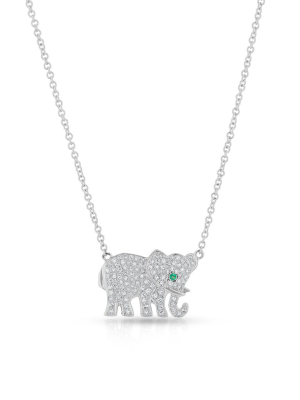 14kt White Gold Diamond Emerald Kaap Elephant Necklace