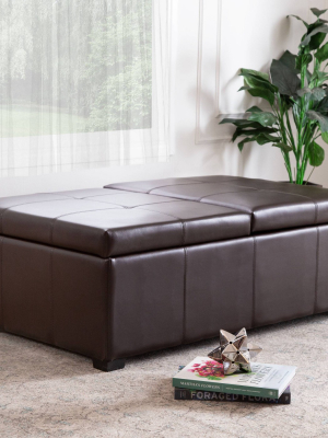 Joshua Bonded Leather Double Flip-storage Ottoman Brown - Abbyson Living