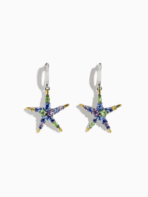 Effy Seaside Sterling Silver Multi Gemstone Starfish Earrings, 3.30 Tcw