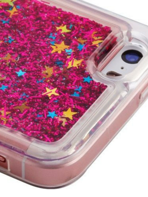 Airium Quicksand Glitter Hard Plastic Tpu Cover Case For Apple Iphone 5/5s/se - Hot Pink