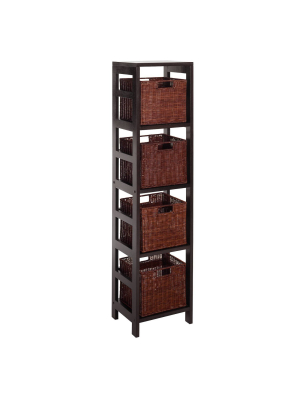 54.8" 5pc Leo Storage Shelf With Basket Set Espresso Brown - Winsome