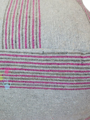 Moroccan Fabric Ottoman, Gray And Pink Stripes