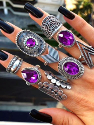 Purple Cystals Stacking Ring Set