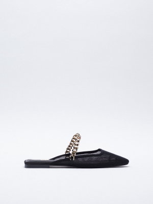 Mesh Slide Shoes With Chain