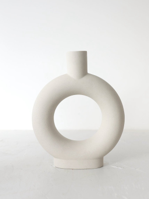 Handmade Raw Stoneware Ceramic Circle Vase In Gray - 9.25" Tall